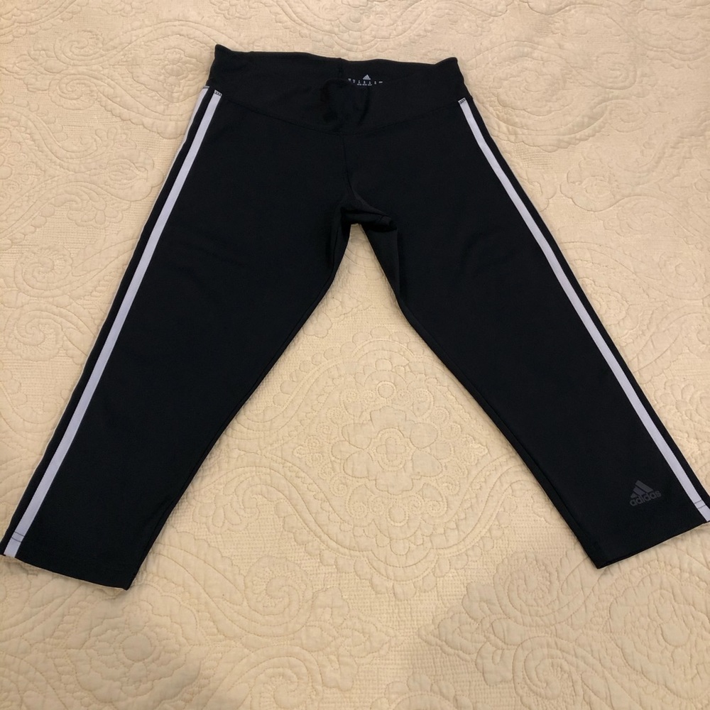 EUC! Adidas  Black with White Stripes Capri Medium